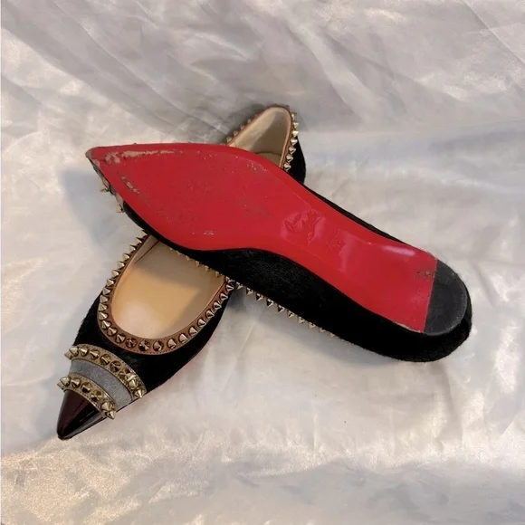 Christian Louboutin Calf Hair & Suede Spiked Malabar Hill Ballet Flats - Picture 9 of 10